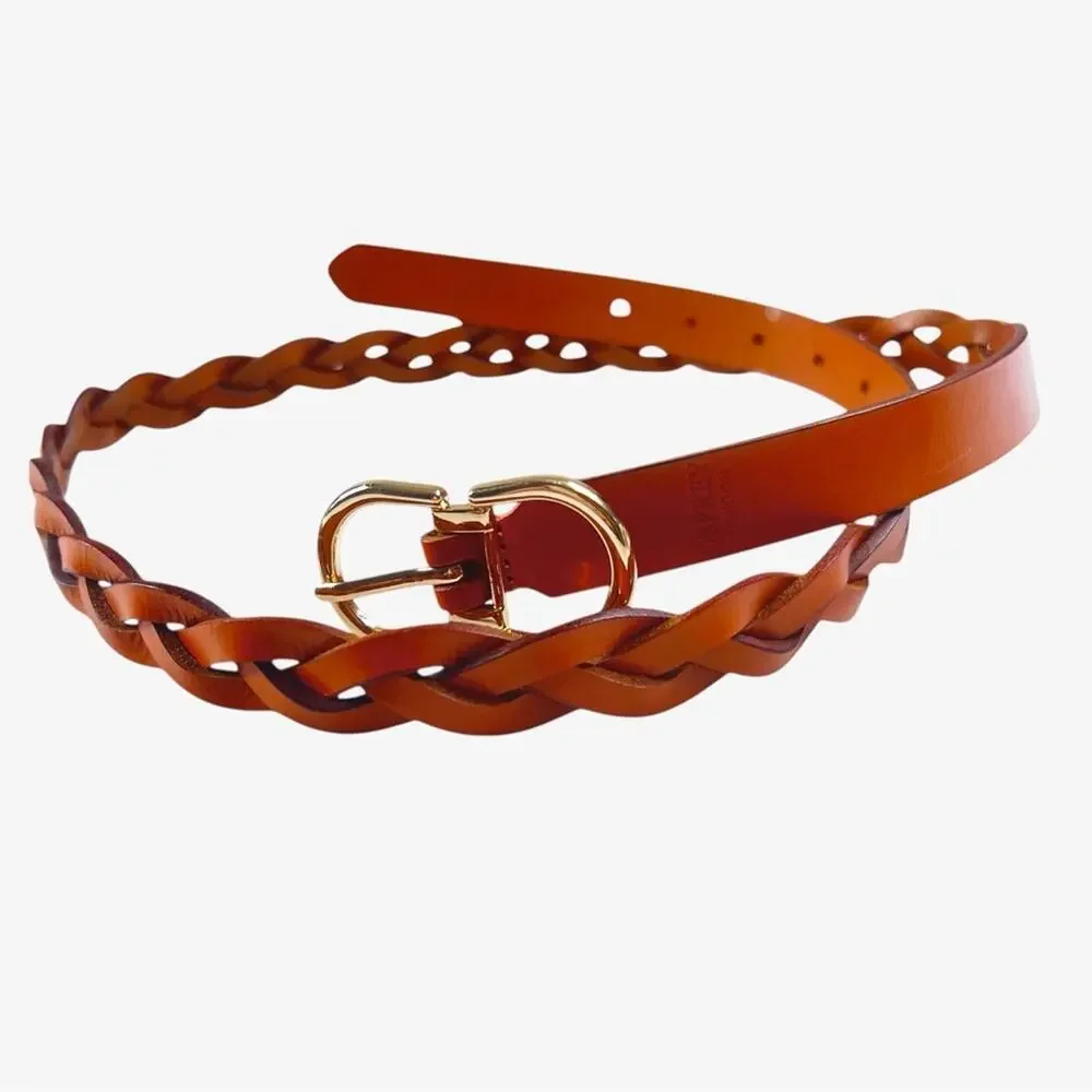 Osprey London Womens Skinny Mixed Braided Leather Belt Gold-Tone Buckle L 38/42